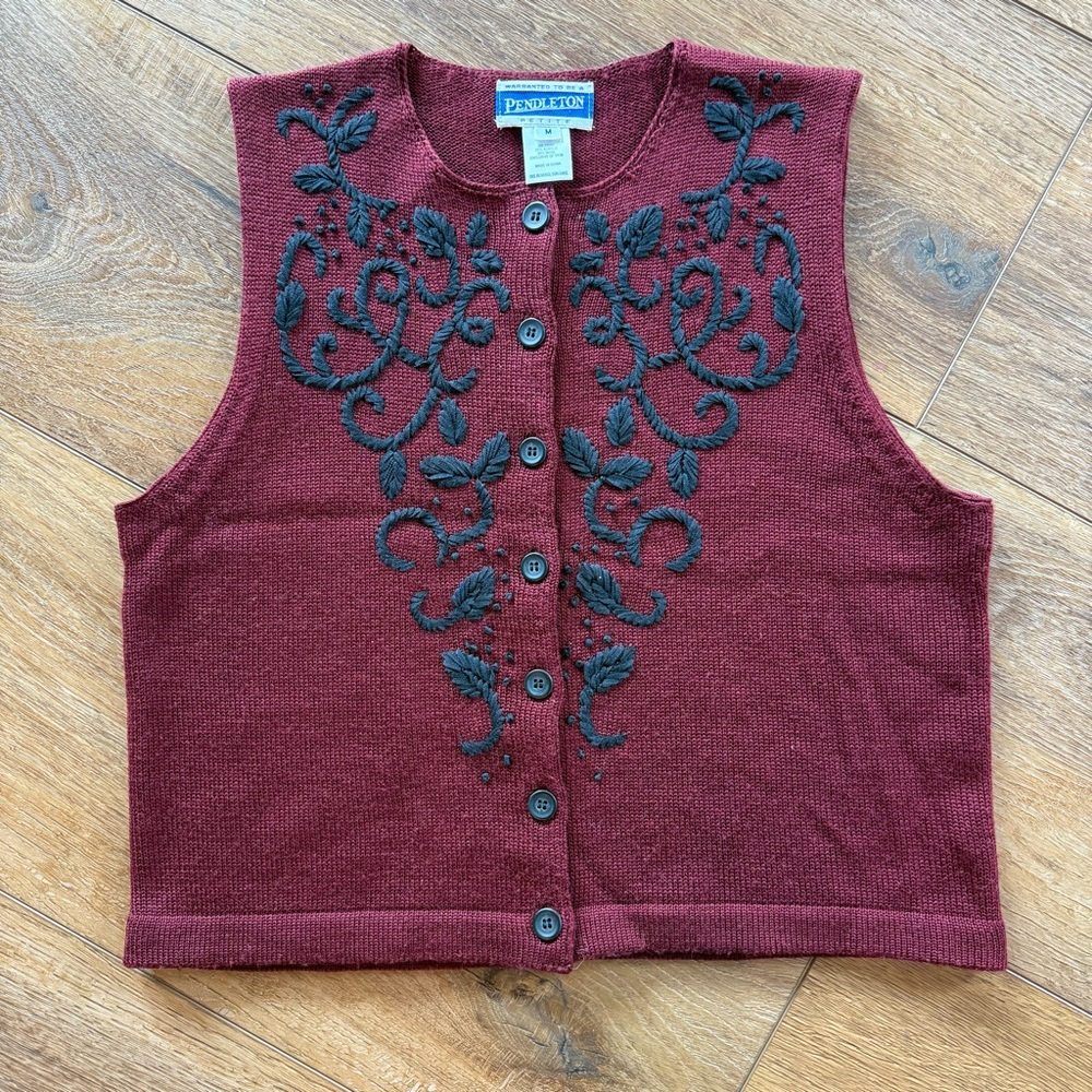 Vintage Pendleton Burgundy Embroidered Vest